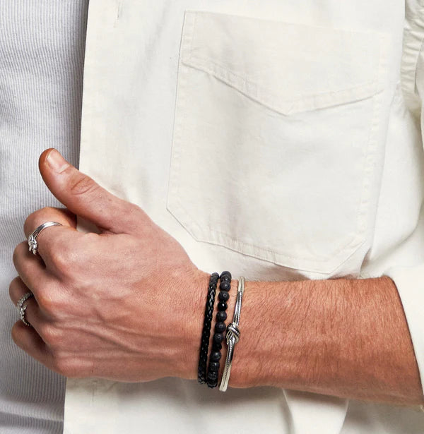 Men's Double Bracelet Black Leather Roma