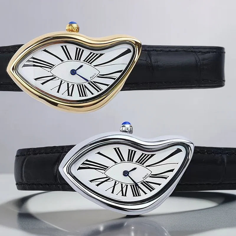 Surrealist Watch – Asymmetrical Case with Black Leather Strap
