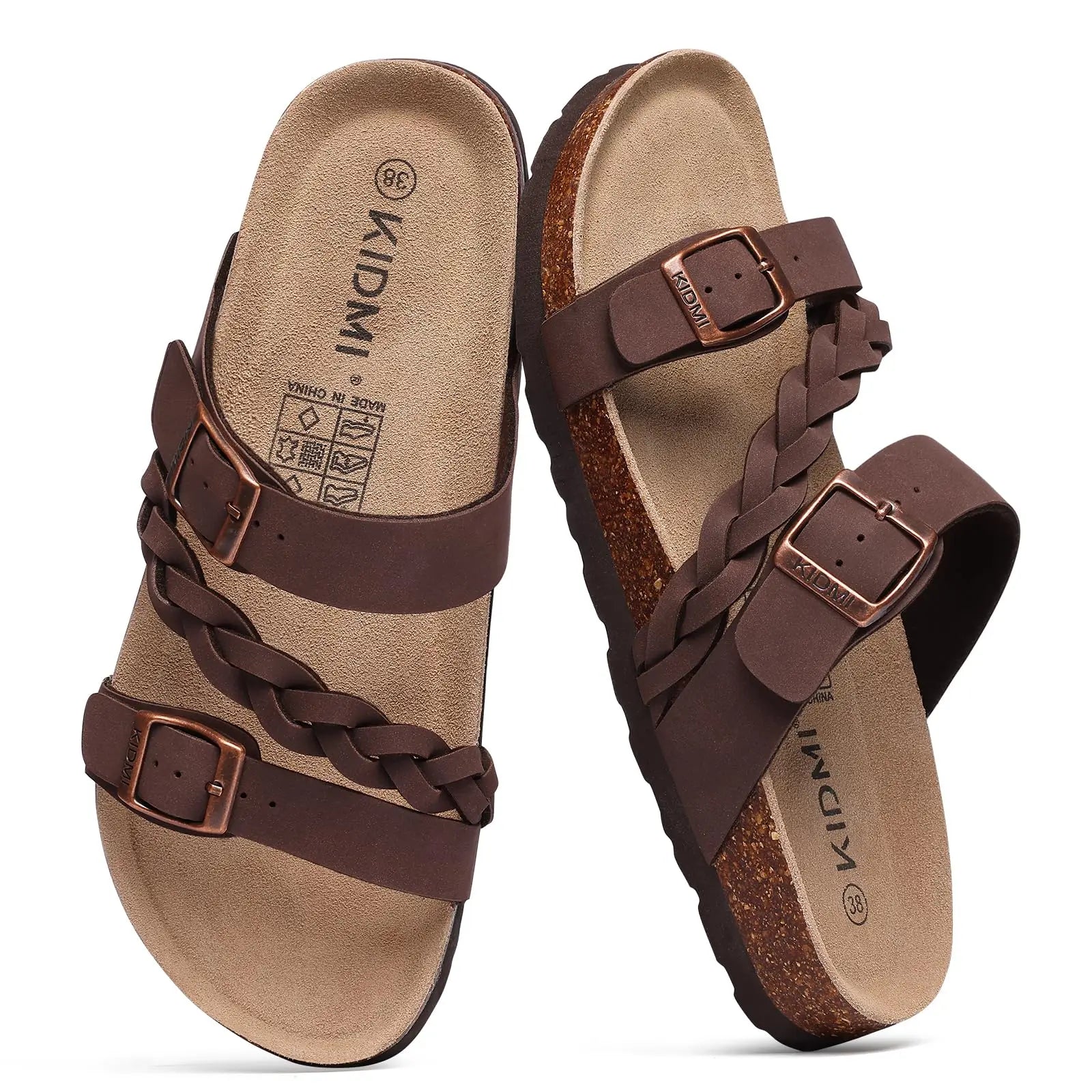 Kavos Cork Footbed Sandals | Leather Double Strap with Arch Support