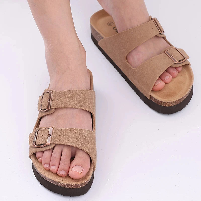 Kavos Cork Footbed Sandals | Women’s Double Strap | Minimal Slide