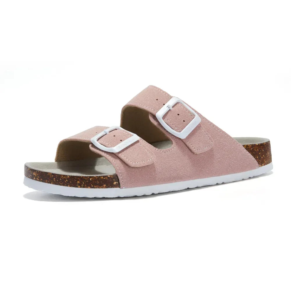 Soft Footbed Sandals | Suede Leather Double Strap – Taupe