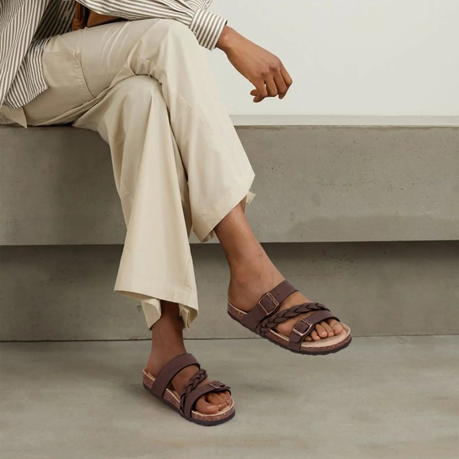 Kavos Cork Footbed Sandals | Leather Double Strap with Arch Support