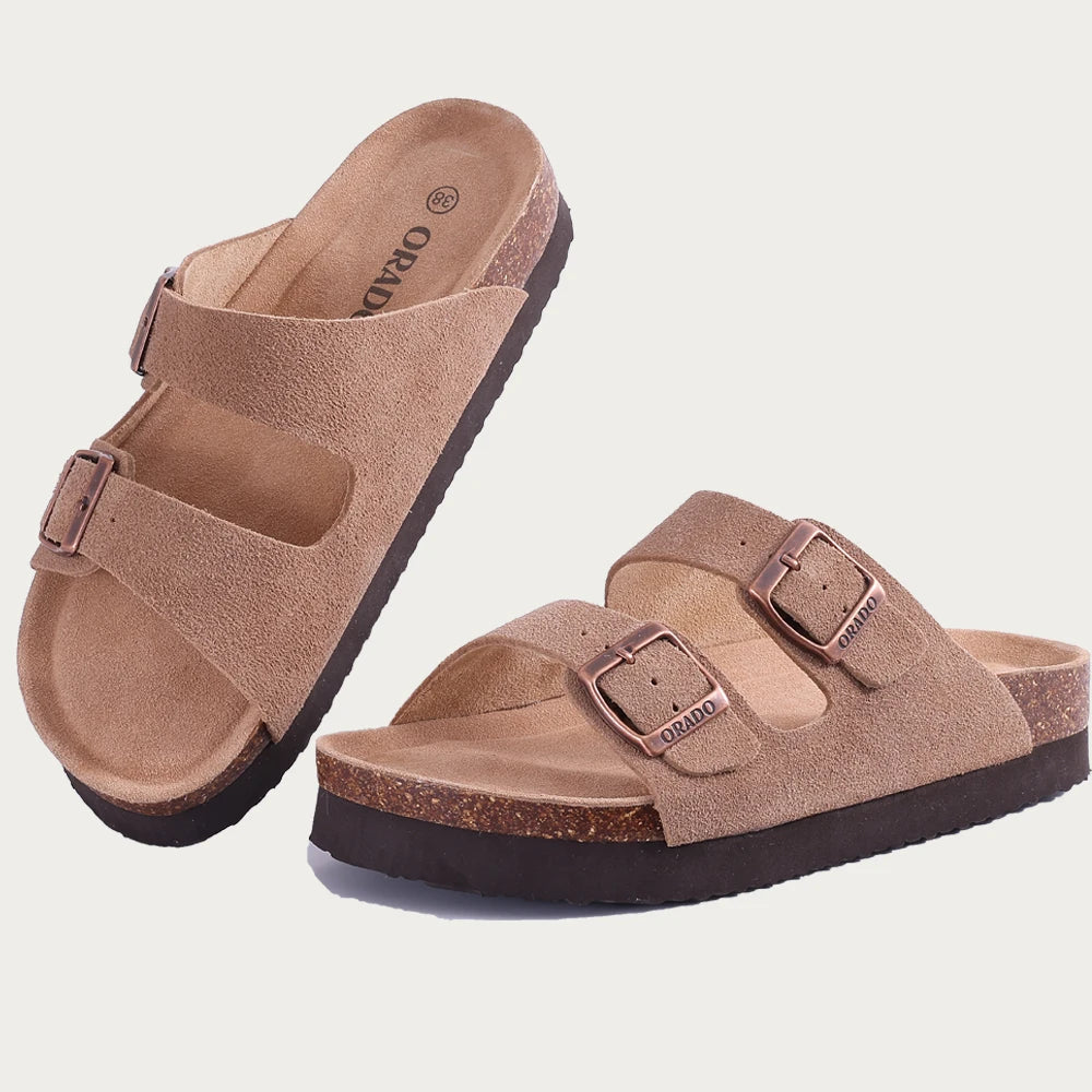 Kavos Cork Footbed Sandals | Women’s Double Strap | Minimal Slide