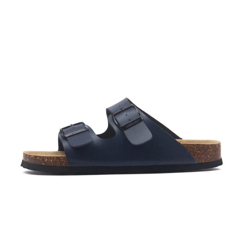 Use Kavos Cork Footbed Sandals | Vegan Leather Double Strap Slides