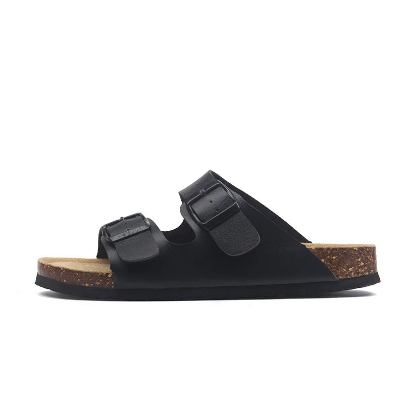 Soft Footbed Sandals | Leather Double Strap Slides