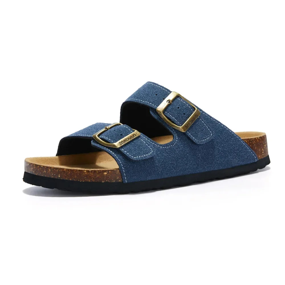 Soft Footbed Sandals | Suede Leather Double Strap – Taupe