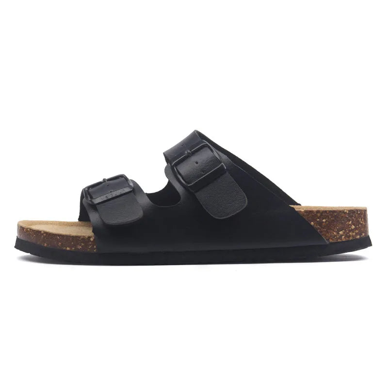Soft Footbed Sandals | Leather Double Strap Slides