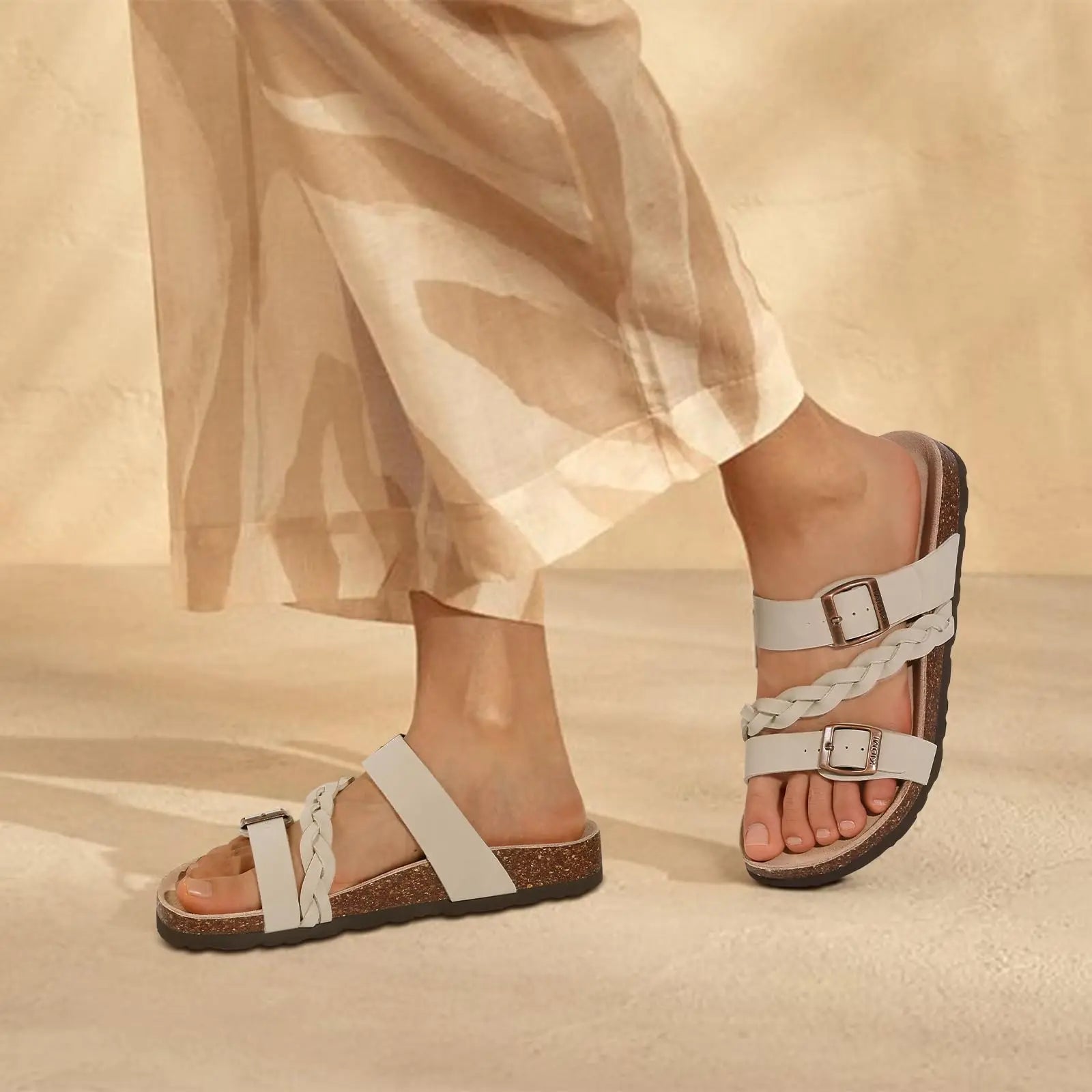 Kavos Cork Footbed Sandals | Leather Double Strap with Arch Support