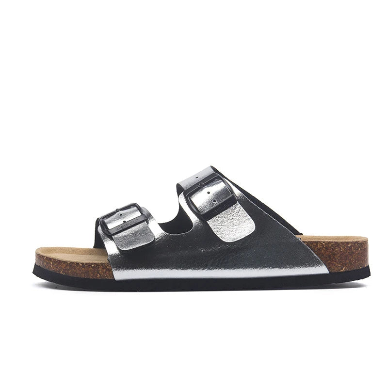 Use Kavos Cork Footbed Sandals | Vegan Leather Double Strap Slides