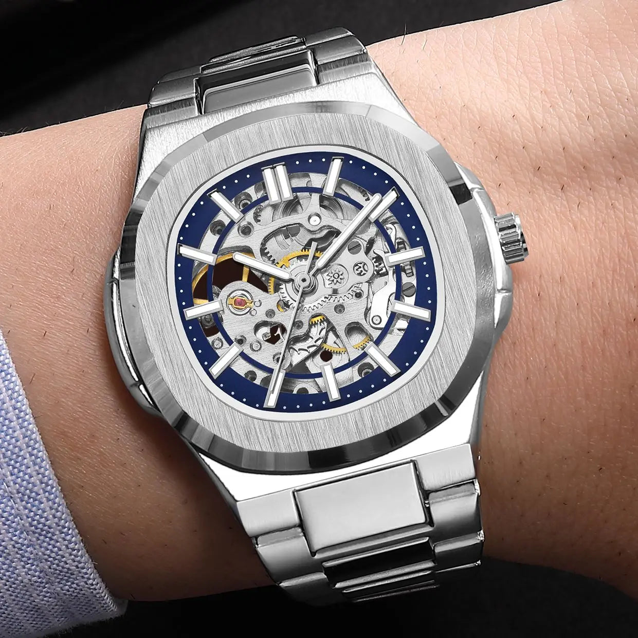 Men’s Skeleton Automatic Watch – Stainless Steel - W001