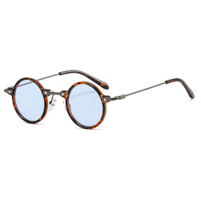 Round Sunglasses Mykonos, men and women sunglasses, metal, side, leopard and blue lenses