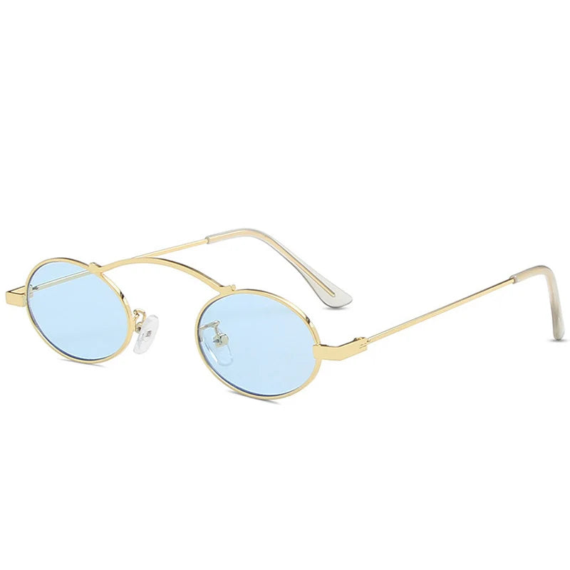 Round Women Sunglasses Creta, acetate, side, gold and blue