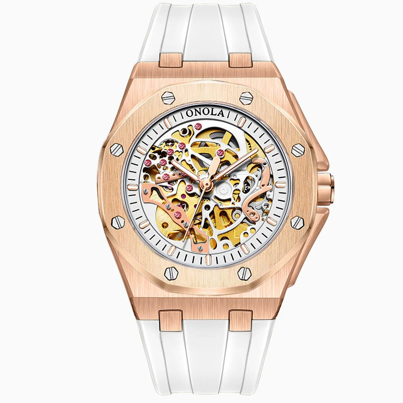 Men’s Skeleton Watch – Exposed Movement, Rubber Strap - W003