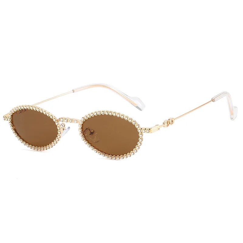 Oval Metal Sunglasses Shine, men and women sunglasses, side, gold