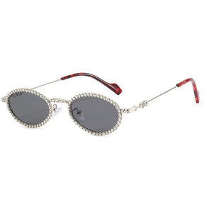 Oval Metal Sunglasses Shine, men and women sunglasses, side, black lenses