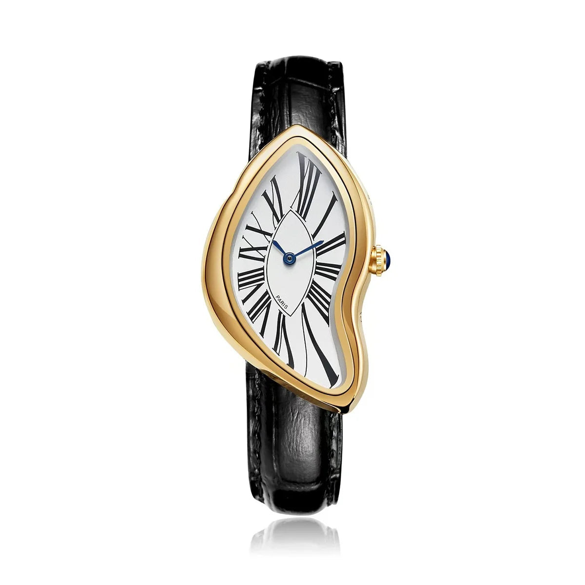 Surrealist Watch – Asymmetrical Case with Black Leather Strap