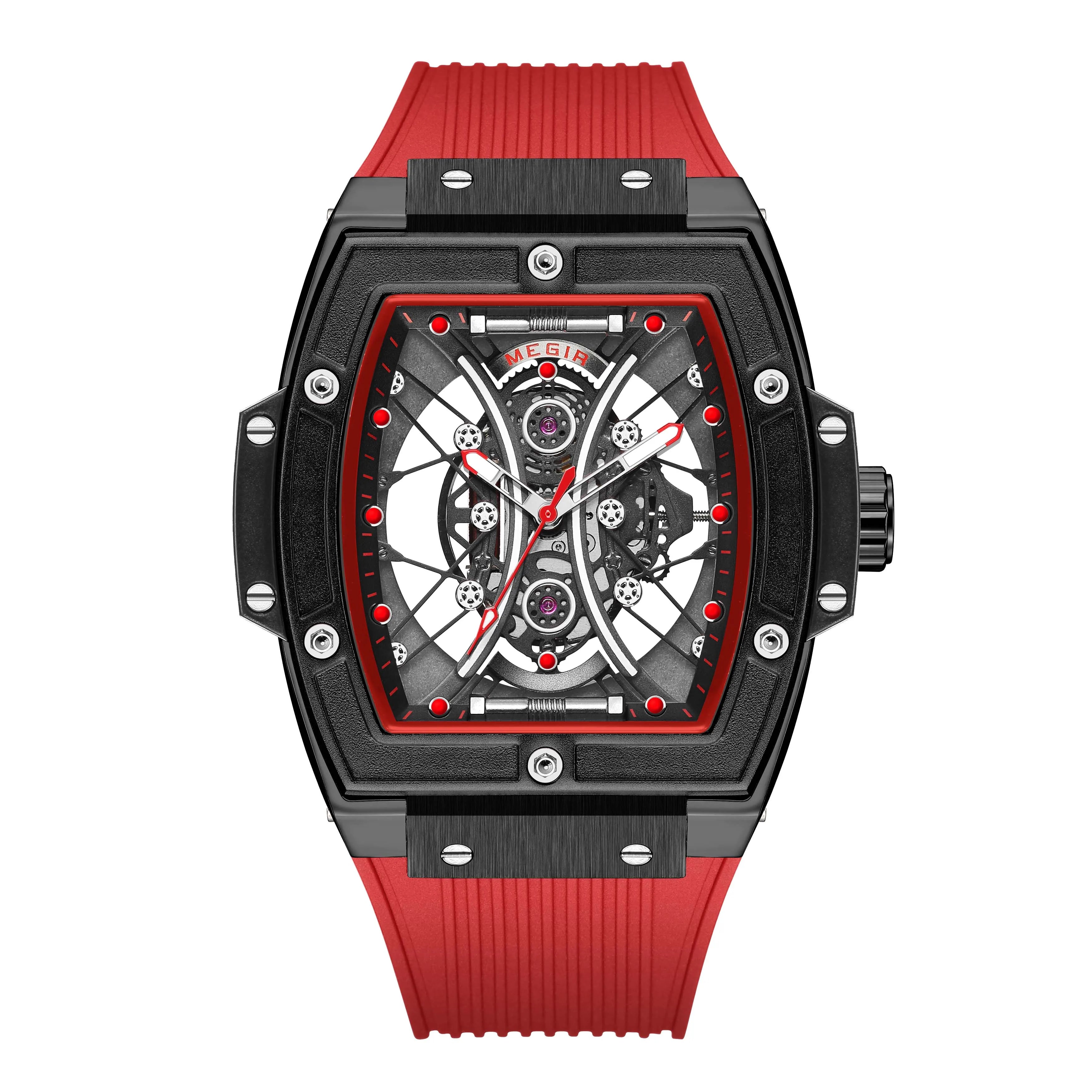 Men’s Luxury Skeleton Watch – Mechanical Look, Rubber Strap - W005