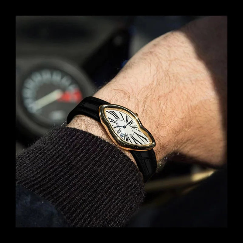 Surrealist Watch – Asymmetrical Case with Black Leather Strap