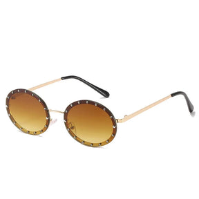 Round Sunglasses Nice, women metal sunglasses, side, gold and brown