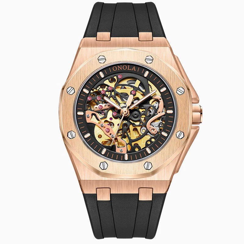 Men’s Skeleton Watch – Exposed Movement, Rubber Strap - W003