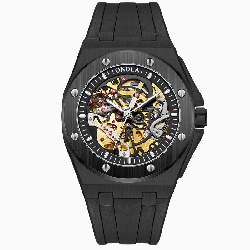 Men’s Skeleton Watch – Exposed Movement, Rubber Strap - W003