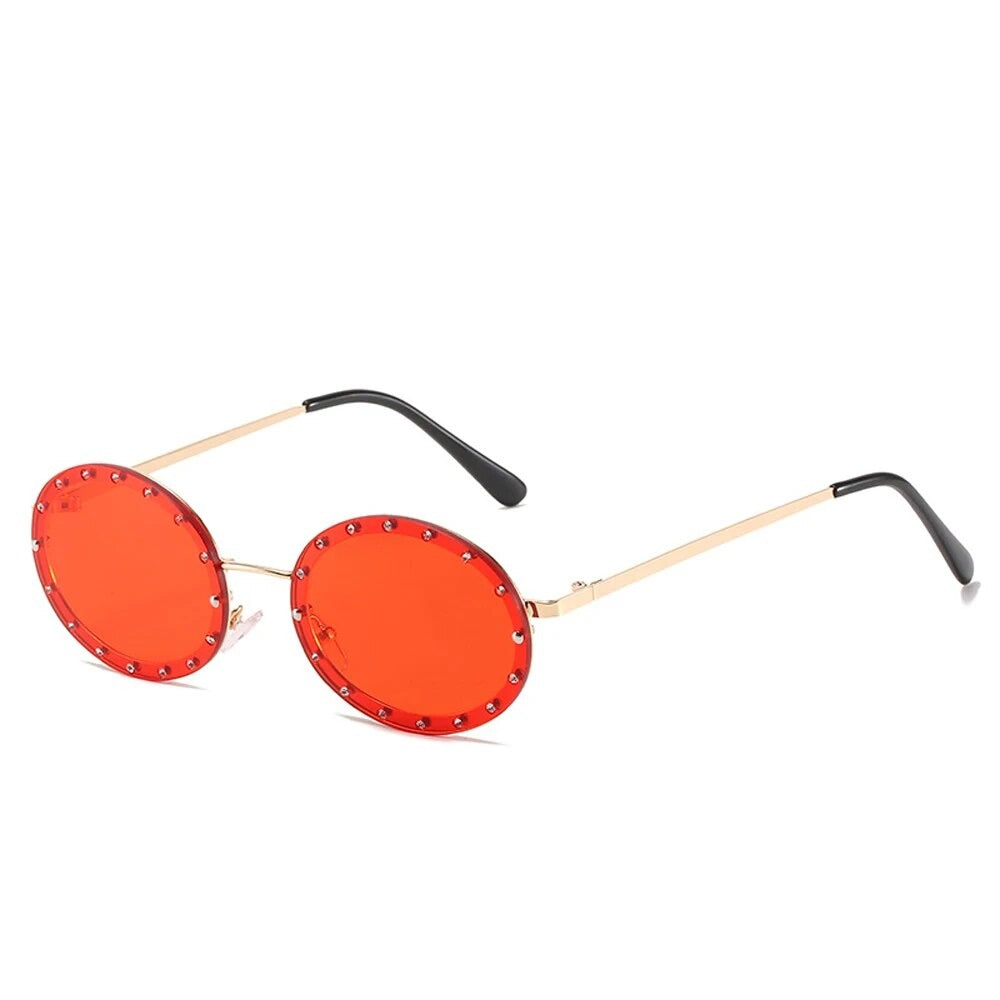 Round Sunglasses Nice, women metal sunglasses, side, gold and red