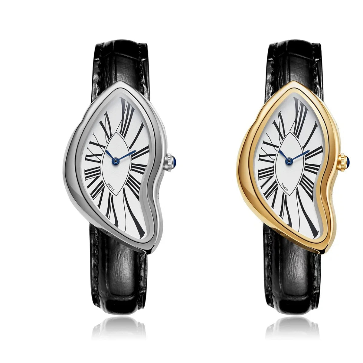 Surrealist Watch – Asymmetrical Case with Black Leather Strap