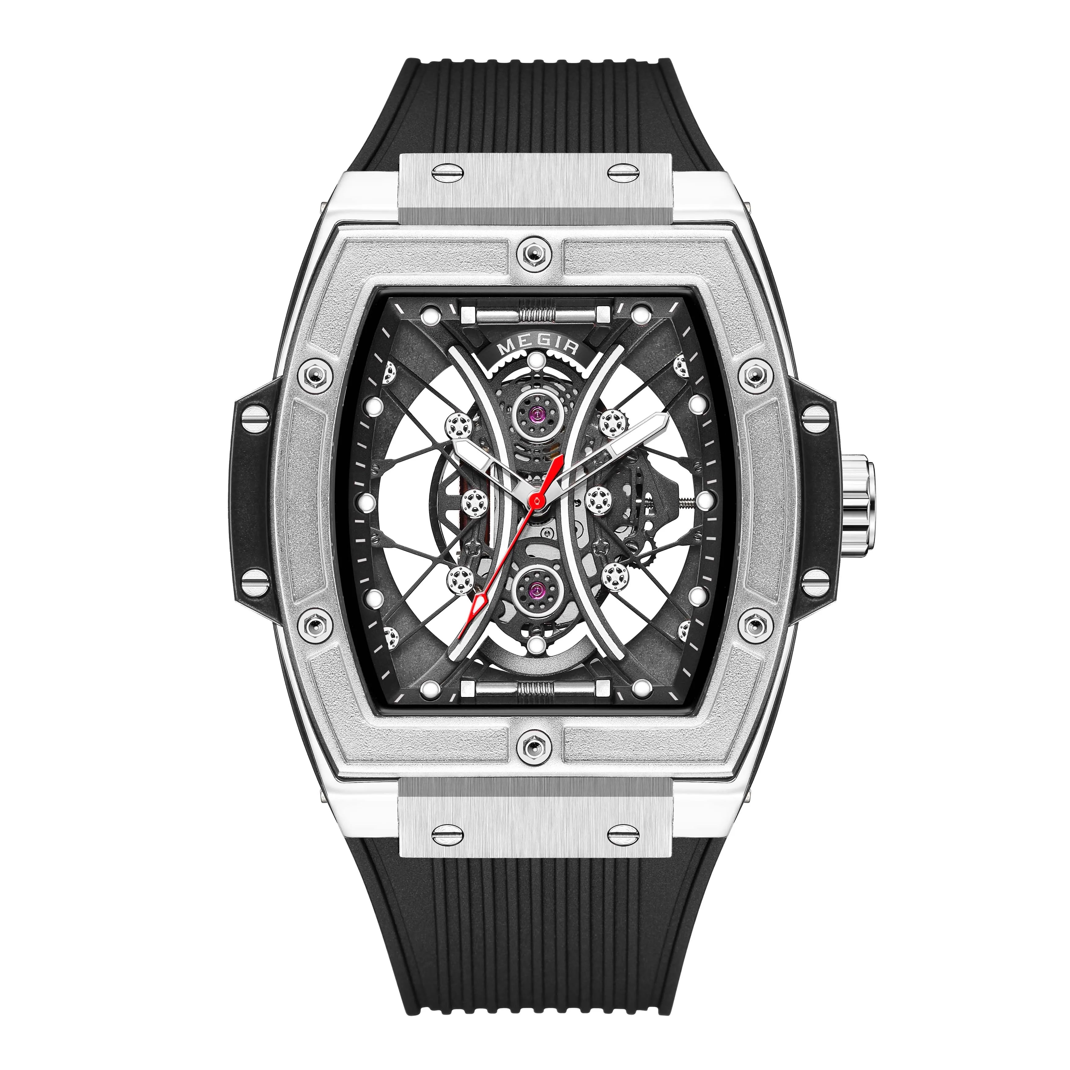 Men’s Luxury Skeleton Watch – Mechanical Look, Rubber Strap - W005