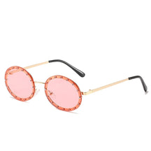 Round Sunglasses Nice, women metal sunglasses, side, gold and pink