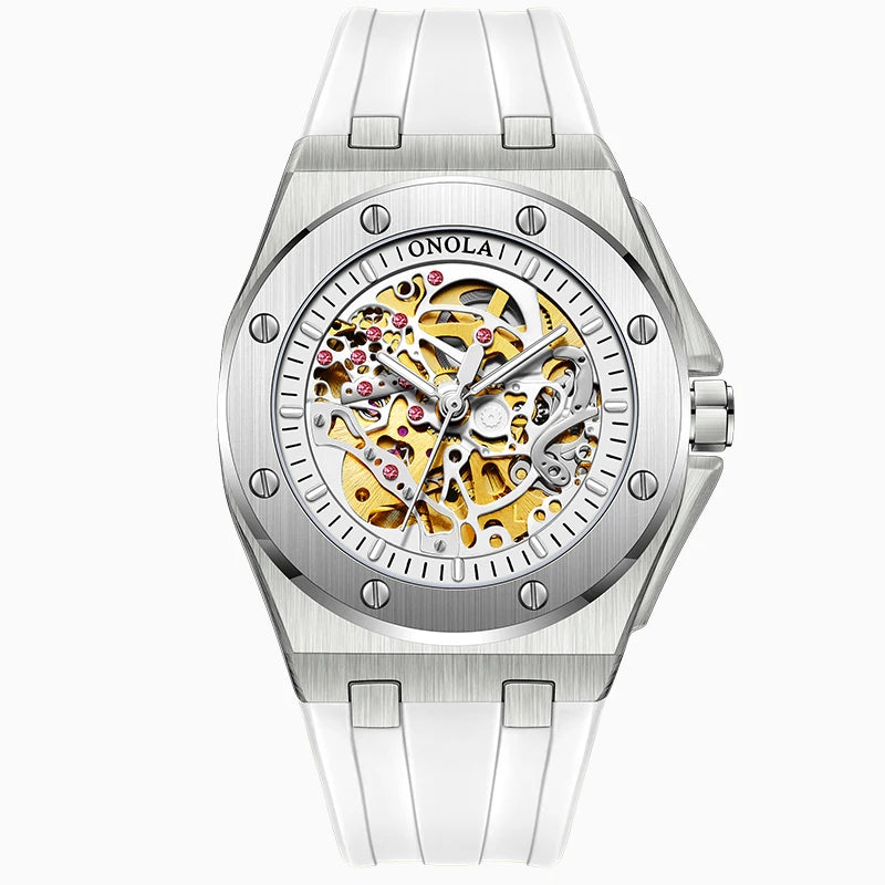 Men’s Skeleton Watch – Exposed Movement, Rubber Strap - W003