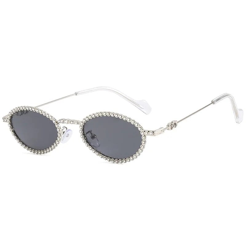 Oval Metal Sunglasses Shine, men and women sunglasses, side, silver