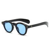 Round Sunglasses Rimini, women and men sunglasses, side, blue lenses