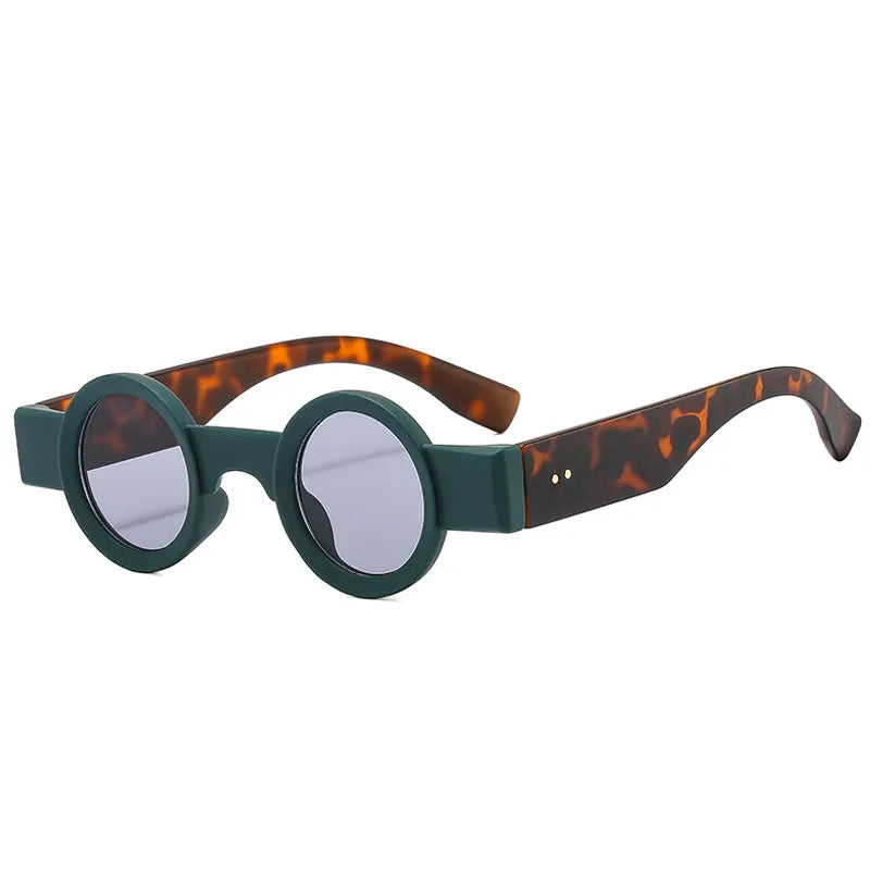 Round Sunglasses Lennon, men and women sunglasses, side, leopard green