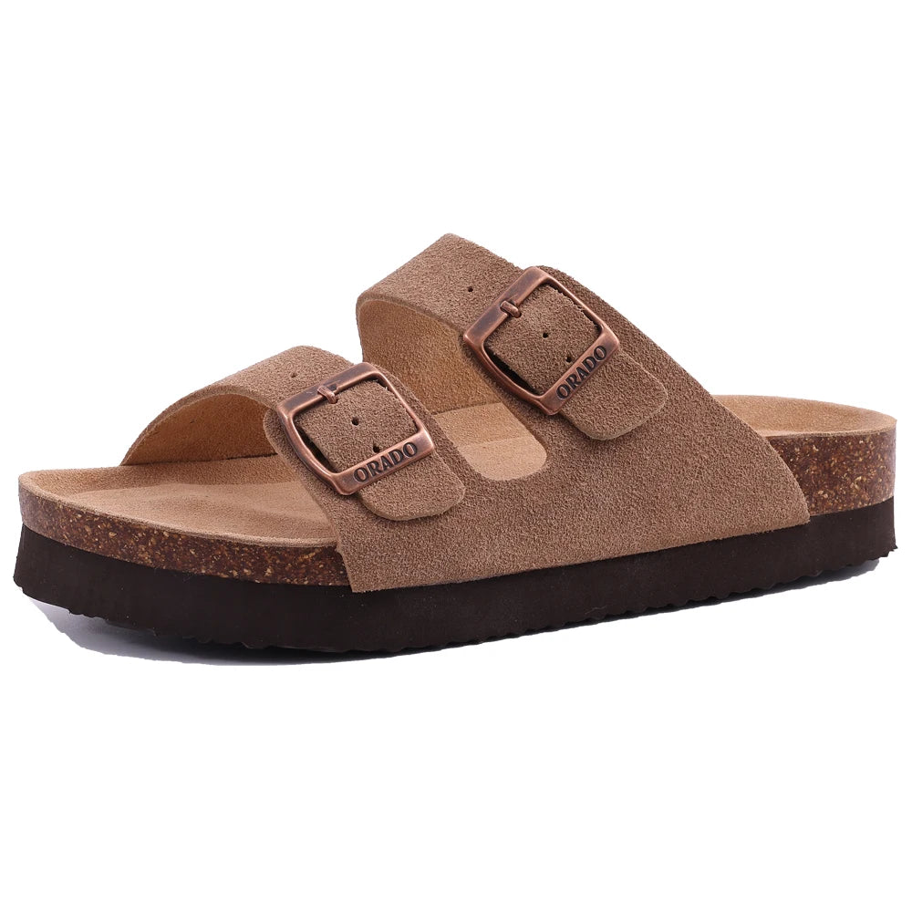 Women’s Birkenstock Cork Footbed Sandals | Suede Double Strap | High Slide