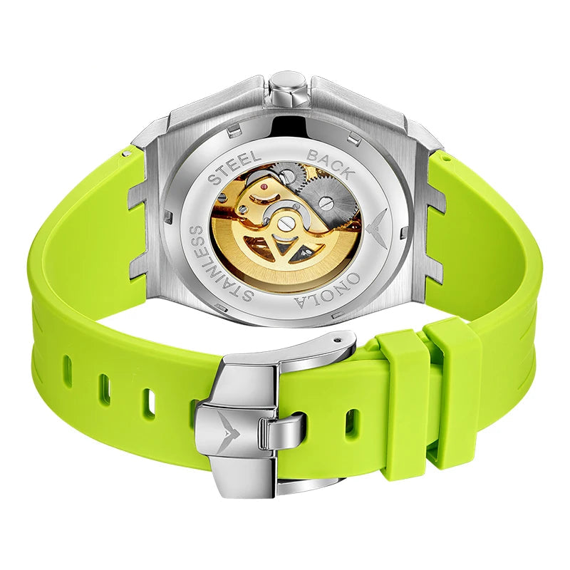 Men’s Skeleton Watch – Exposed Movement, Rubber Strap - W003