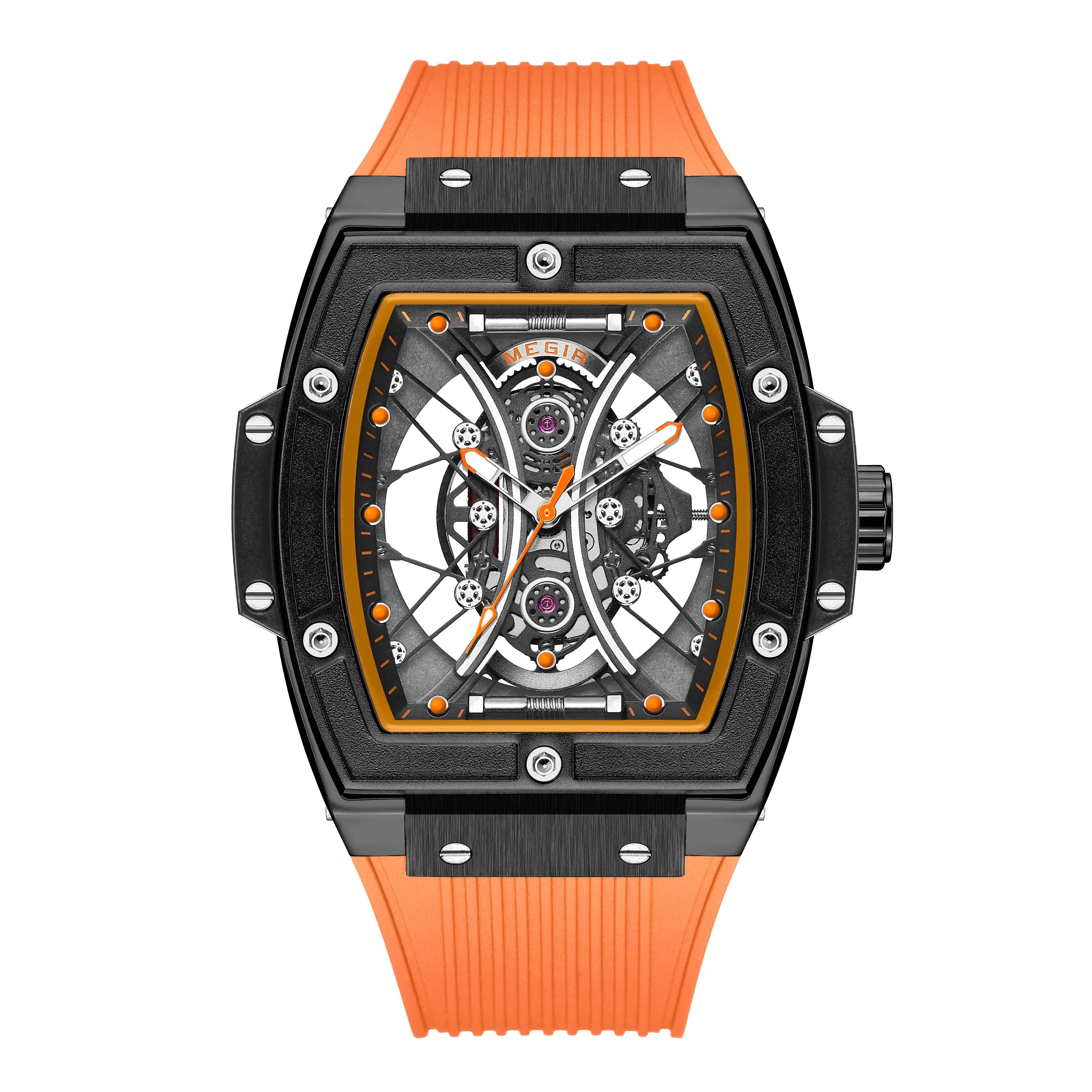 Men’s Luxury Skeleton Watch – Mechanical Look, Rubber Strap - W005