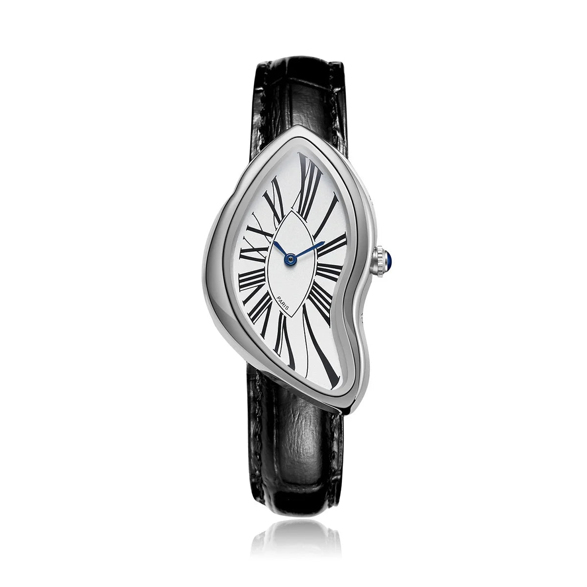 Surrealist Watch – Asymmetrical Case with Black Leather Strap