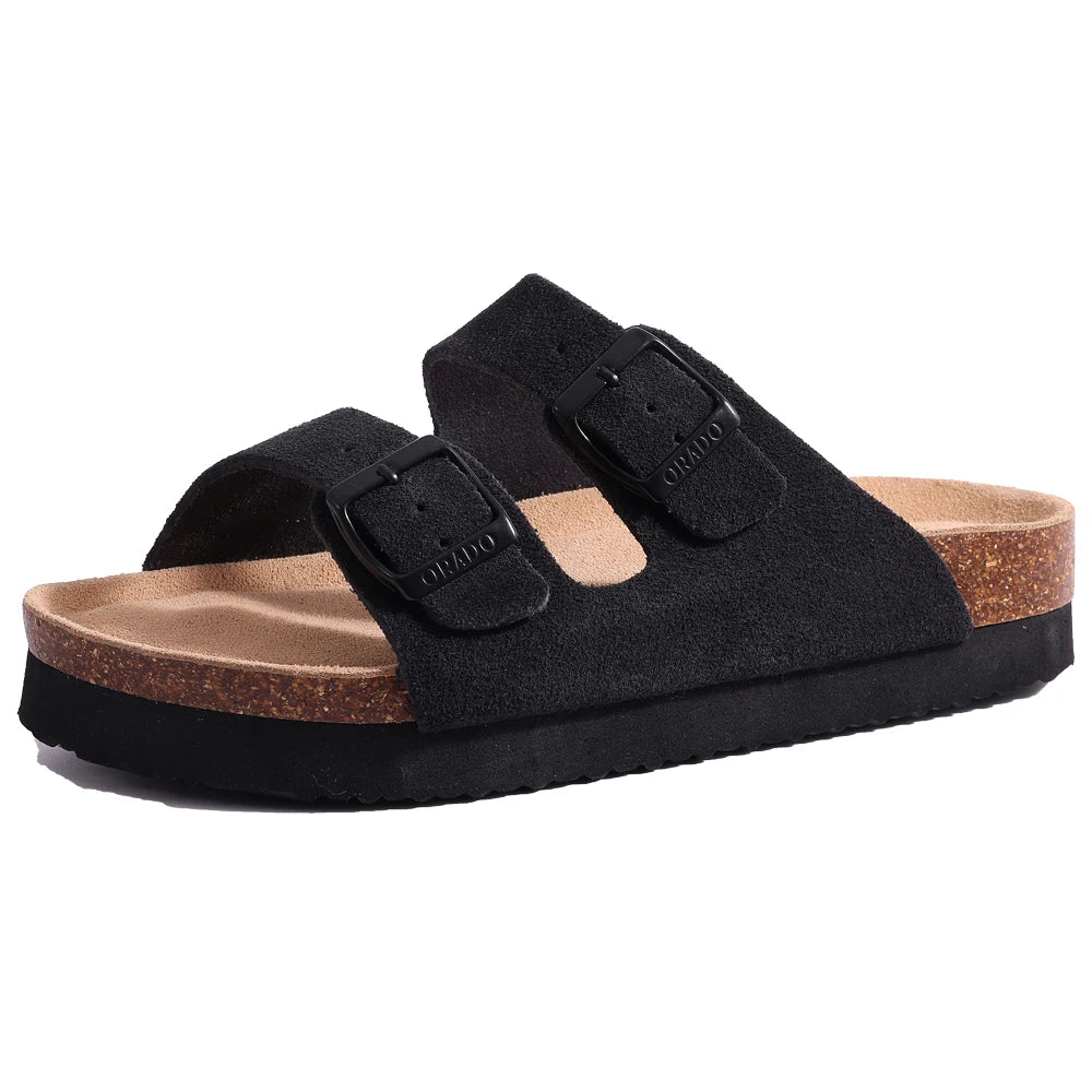 Women’s Birkenstock Cork Footbed Sandals | Suede Double Strap | High Slide