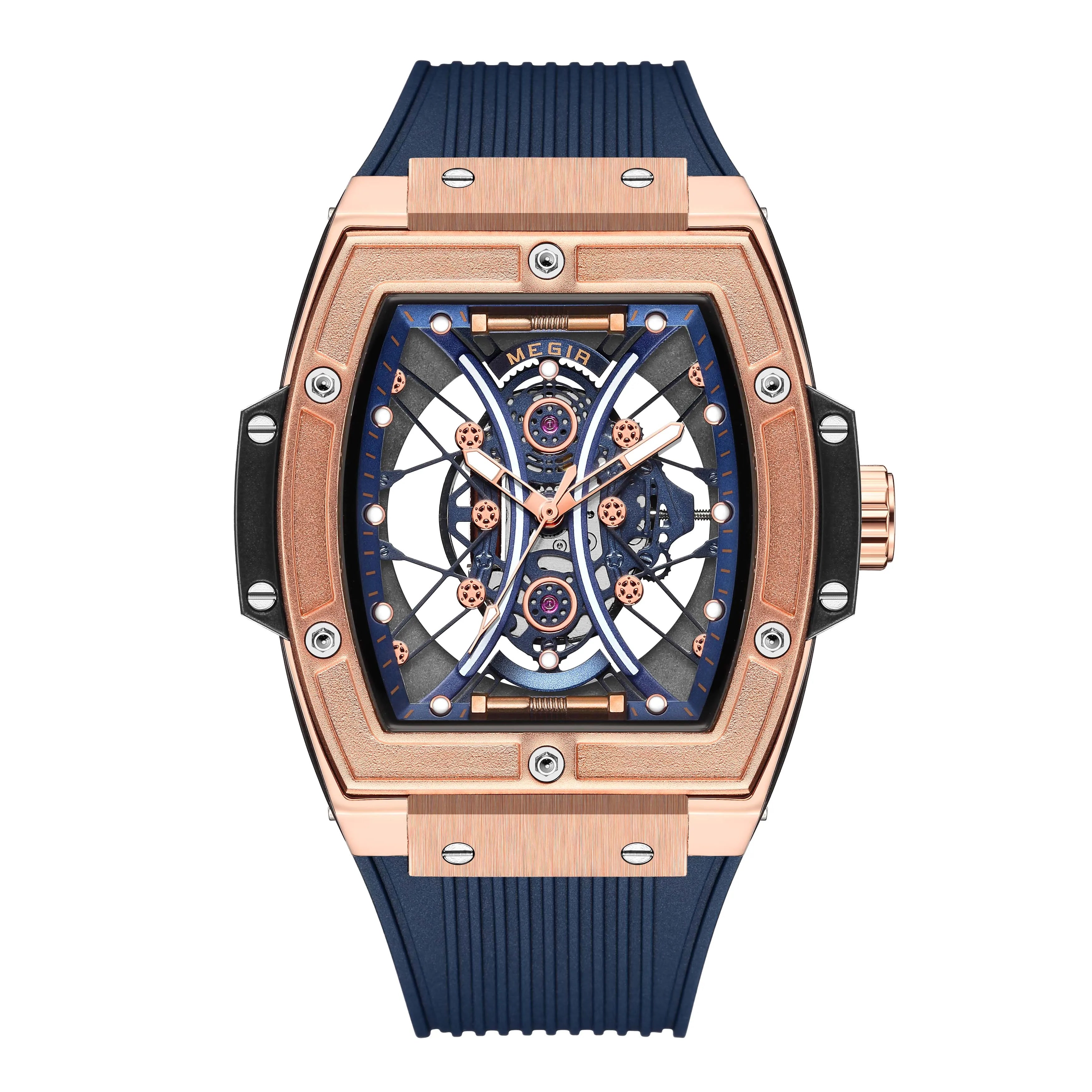 Men’s Luxury Skeleton Watch – Mechanical Look, Rubber Strap - W005