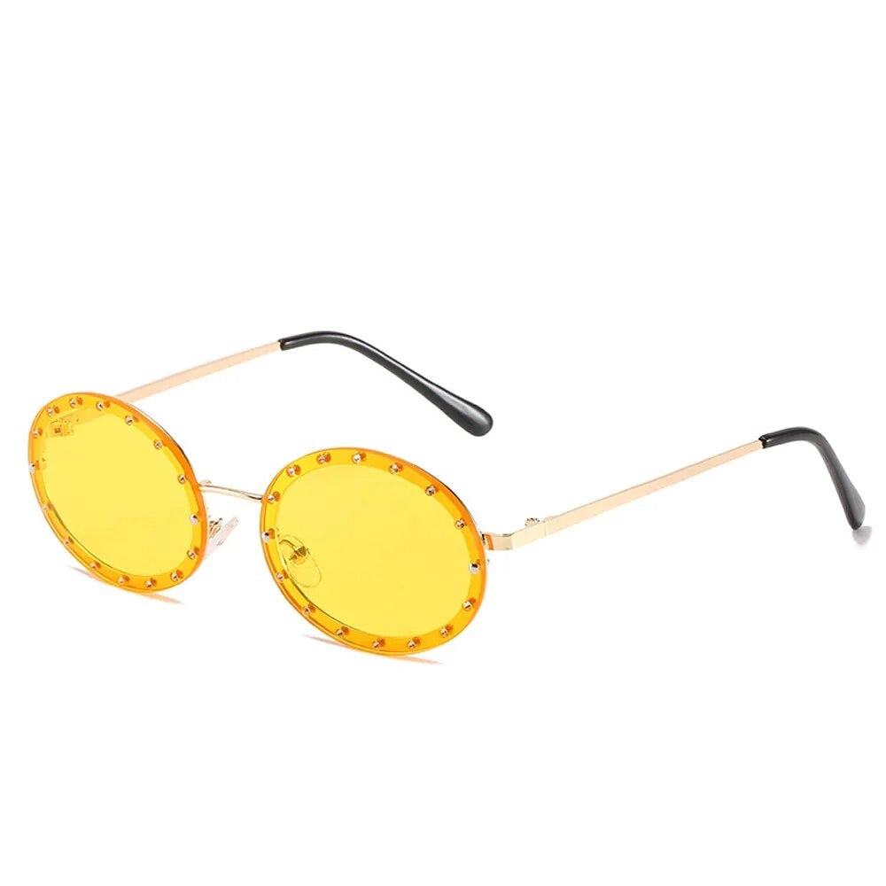 Round Sunglasses Nice, women metal sunglasses, side, yellow lenses