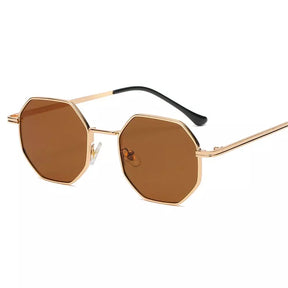 Hexagonal Sunglasses Al mare, women sunglasses, side, gold and brown