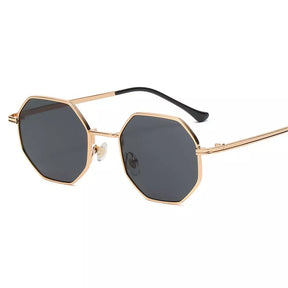 Hexagonal Sunglasses Al mare, women sunglasses, side, gold and black