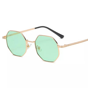 Hexagonal Sunglasses Al mare, women sunglasses, side, gold and green