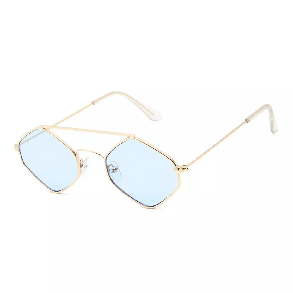 Hexagonal Sunglasses Ilhabela, men and women sunglasses, side, blue lenses