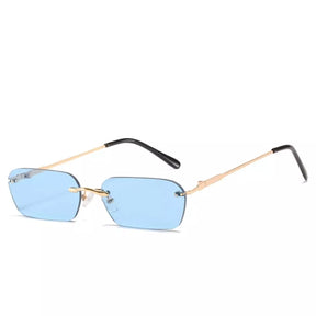 Rectangular Sunglasses Portofino, women and men sunglasses, metal, side, gold and blue