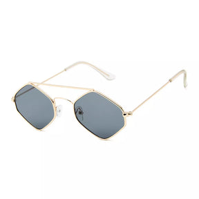 Hexagonal Sunglasses Ilhabela, men and women sunglasses, side, gold and grey