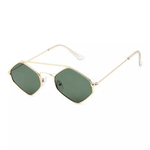 Hexagonal Sunglasses Ilhabela, men and women sunglasses, side, gold and green