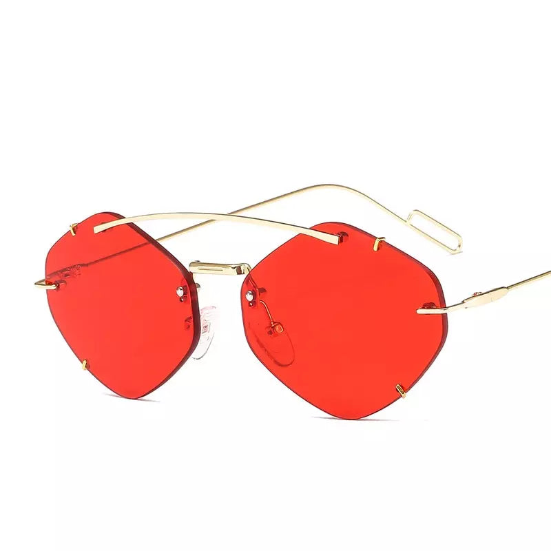 Metal Sunglasses Hera, women and men sunglasses, side, red lenses