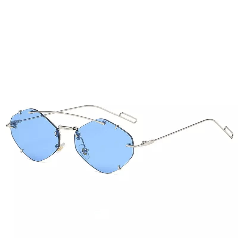 Metal Sunglasses Hera, women and men sunglasses, side, blue lenses