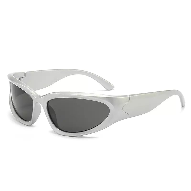 Rectangular Sunglasses Pythia, women and men sunglasses, side, silver